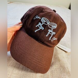 Anthropologie Brown Cap with Blue Embroidery